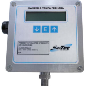 Pressostato de ar comprimido Santec SPR01-R1 com display digital, utilizado em sistemas pneumáticos e de&hellip;