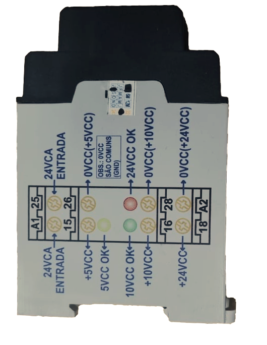 Controlador pneumático com entradas e saídas para automação industrial, incluindo conexões para sensores e válvulas.