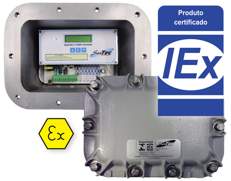 Controlador ECO Santec V.7x para limpeza de filtros, com certificação IEx, ideal para sistemas de automação industrial.