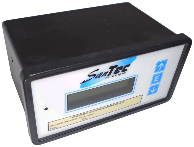 Manômetro digital Santec SMD-02E, ideal para automação industrial em sistemas pneumáticos e controle de pressão.