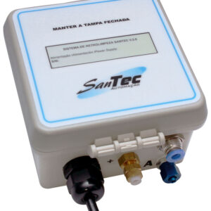 Sistema de retrolimpeza Santec, equipamento pneumático com válvulas e conexões para controle de despoeiramento industrial.