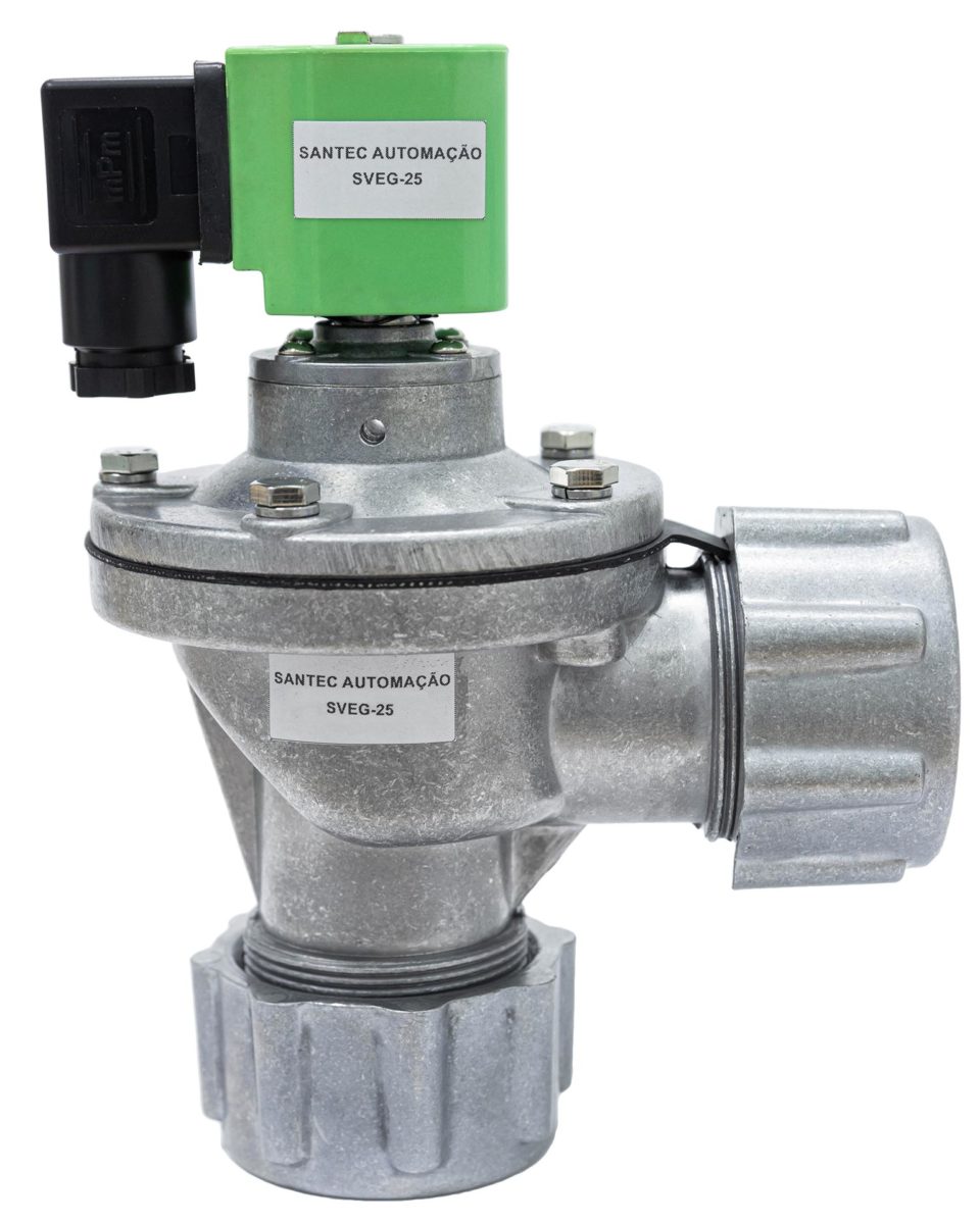 Válvula pneumática de diafragma SVEG 25 com engate rápido, utilizada em sistemas de automação industrial…