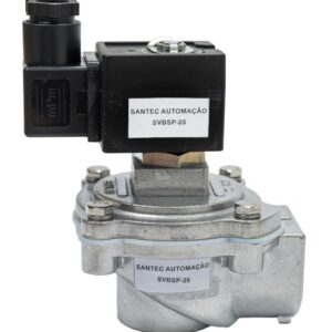 Válvula pneumática de diafragma BSP de 1 pol. para sistemas de exaustão e despoeiramento industrial.